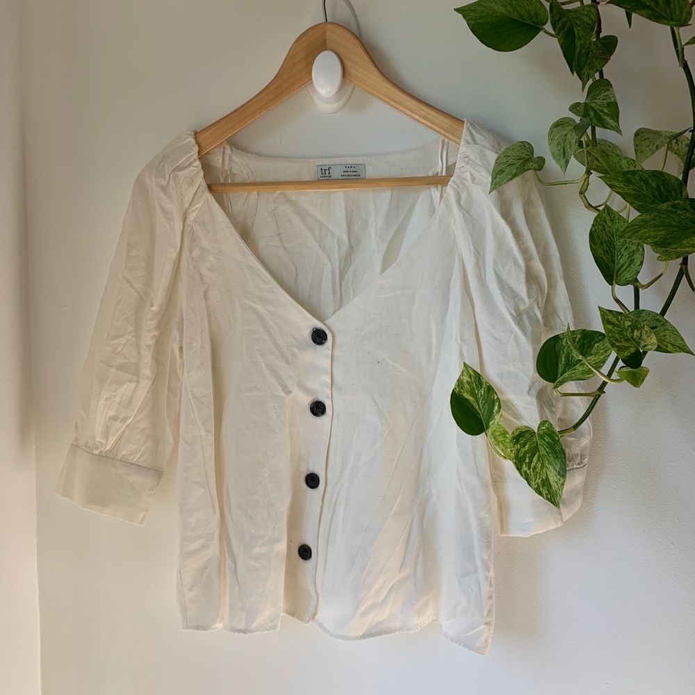 Zara Linen Button Down Blouse
